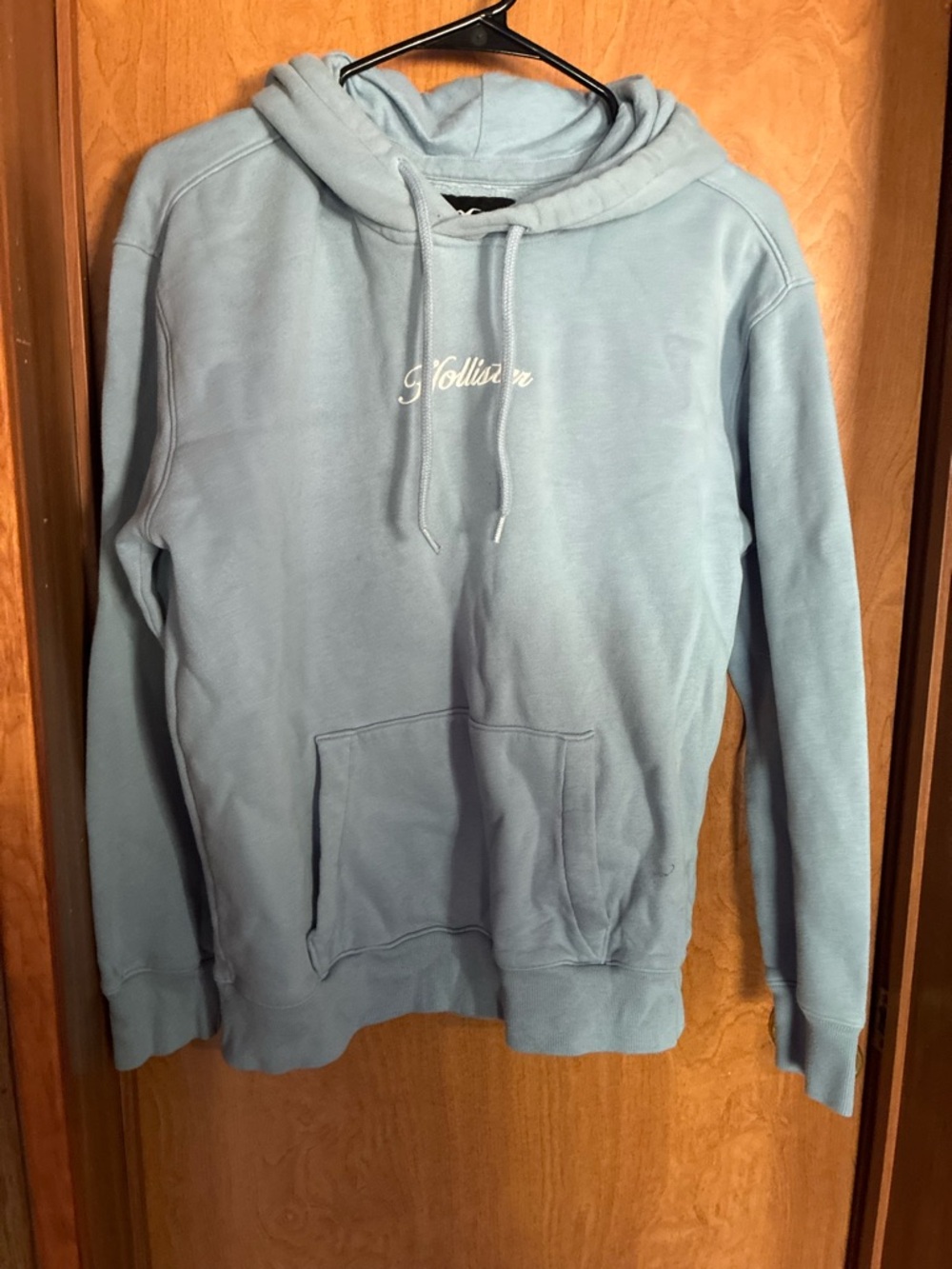 Hollister Light Blue Pullover Hoodie with Script Logo Small